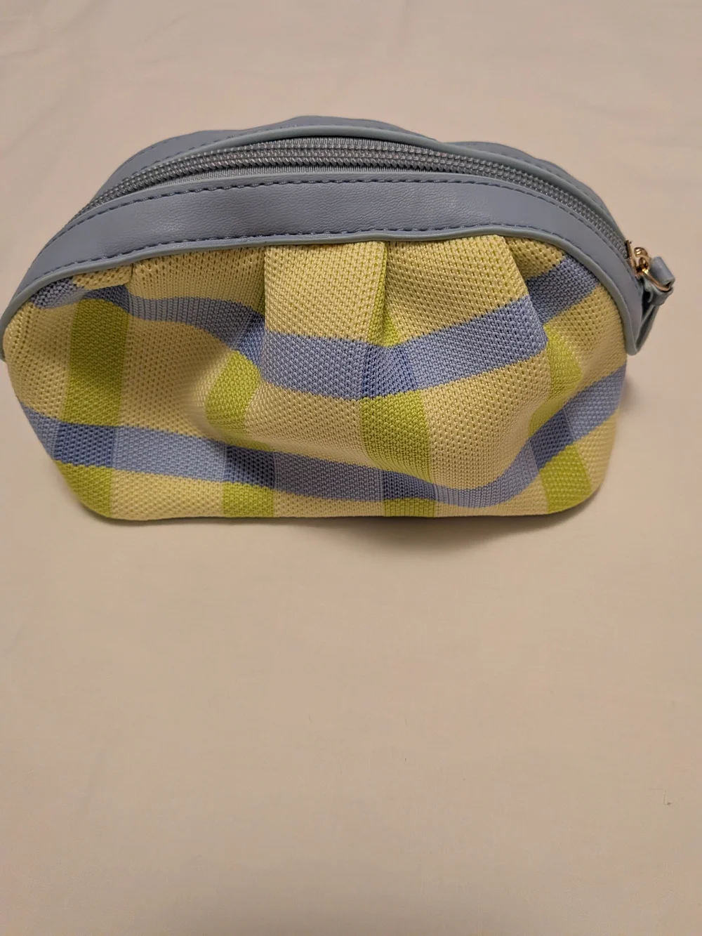 Neiman Marcus Light Blue, Pastel Yellow & Soft Blue Plaid Cosmetic Pouch